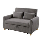 Tina 54 Inch Convertible Sleeper Loveseat, Round Arms, 2 Pillows, Brown