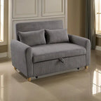 Tina 54 Inch Convertible Sleeper Loveseat, Round Arms, 2 Pillows, Brown