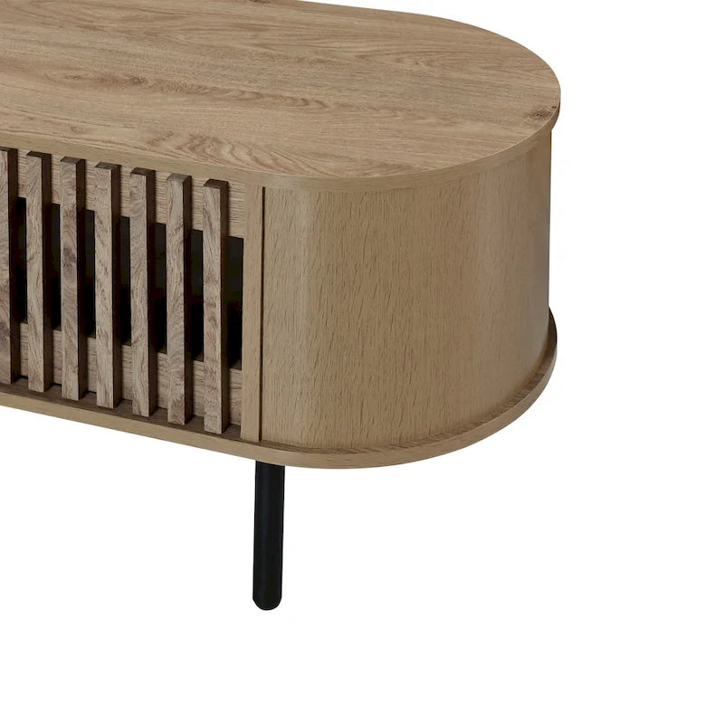 Brandon TV Stand Media Console, Shelf 2 Cabinets, Beige Wood, 71 Inch