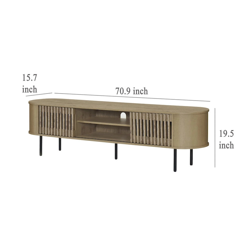 Brandon TV Stand Media Console, Shelf 2 Cabinets, Beige Wood, 71 Inch