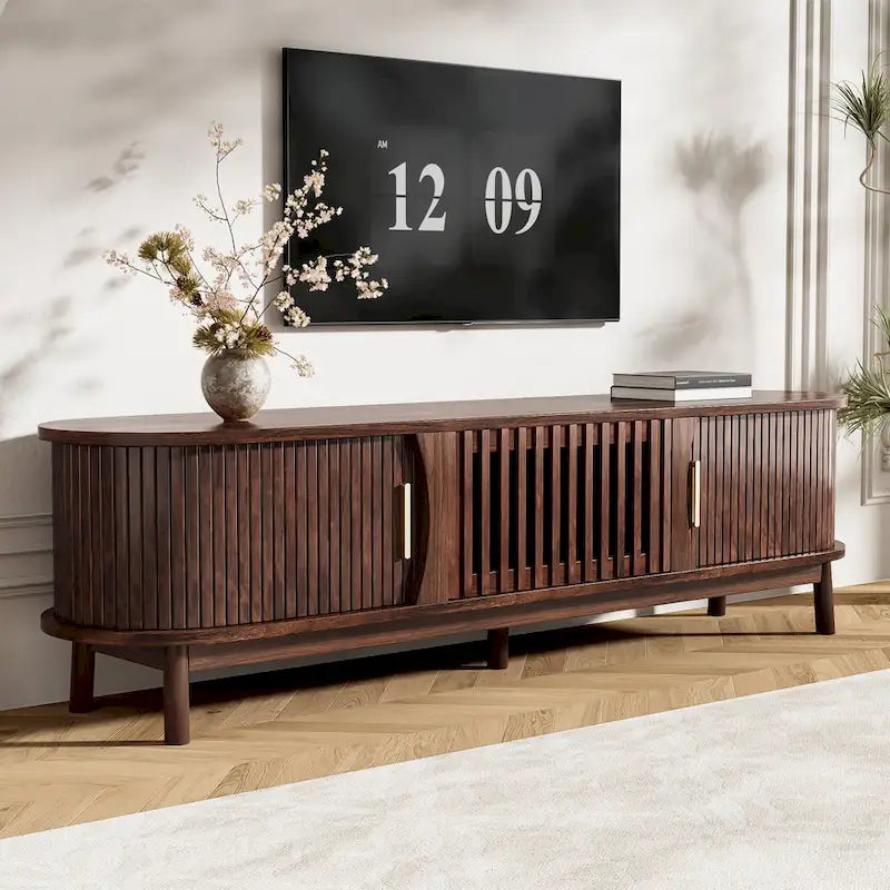 Modern Dark Brown TV Stand for 75 TVs,Solid Wood TV Console with Storage Cabinet,Entertainment Center