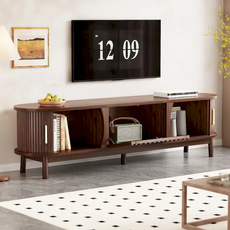 Modern Dark Brown TV Stand for 75 TVs,Solid Wood TV Console with Storage Cabinet,Entertainment Center