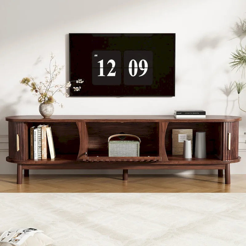 Modern Dark Brown TV Stand for 75 TVs,Solid Wood TV Console with Storage Cabinet,Entertainment Center