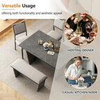 6 Pcs Dining Table Set, Wood Dining Kitchen Table and Chairs Set with Rectangular Table, 4 Upholstered Chairs and 1 Bench