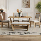 6 Pcs Dining Table Set, Wood Dining Kitchen Table and Chairs Set with Rectangular Table, 4 Upholstered Chairs and 1 Bench