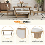 6 Pcs Dining Table Set, Wood Dining Kitchen Table and Chairs Set with Rectangular Table, 4 Upholstered Chairs and 1 Bench