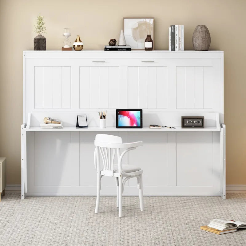 Murphy Bed with Hydraulic Lift & Desk Design, Queen/Full Size Bed