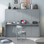 Murphy Bed with Hydraulic Lift & Desk Design, Queen/Full Size Bed