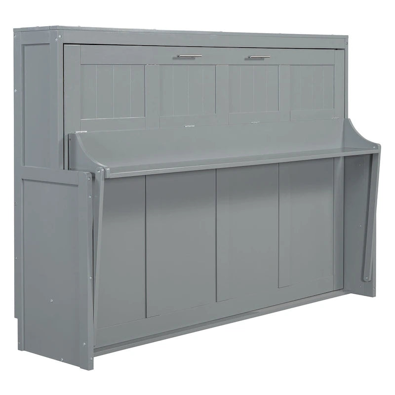 Murphy Bed with Hydraulic Lift & Desk Design, Queen/Full Size Bed