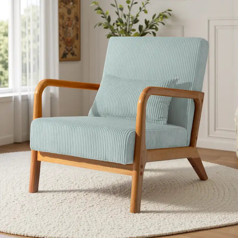 Uixe Mid Century Solid Wood Upholstered Corduroy Accent Chair