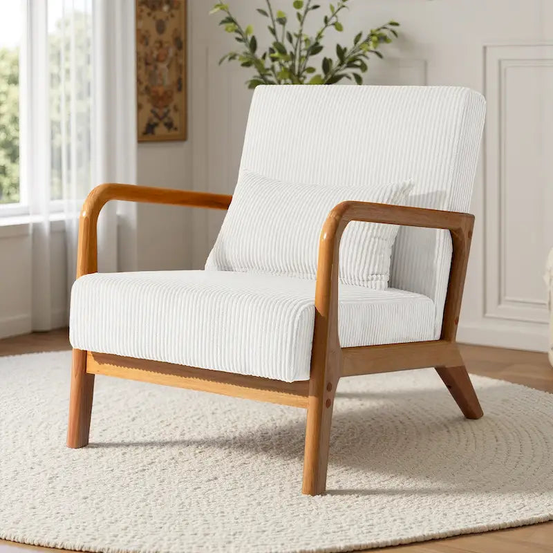 Uixe Mid Century Solid Wood Upholstered Corduroy Accent Chair