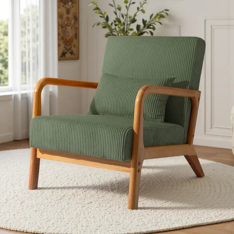 Uixe Mid Century Solid Wood Upholstered Corduroy Accent Chair