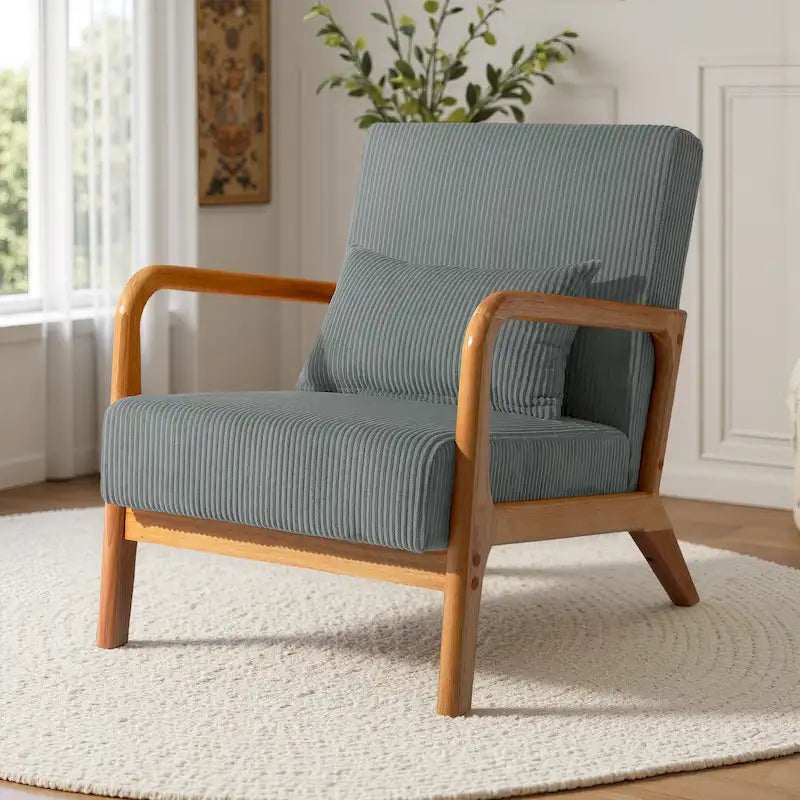 Uixe Mid Century Solid Wood Upholstered Corduroy Accent Chair