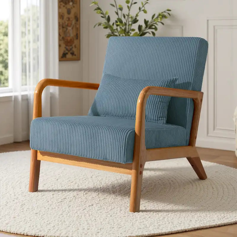 Uixe Mid Century Solid Wood Upholstered Corduroy Accent Chair