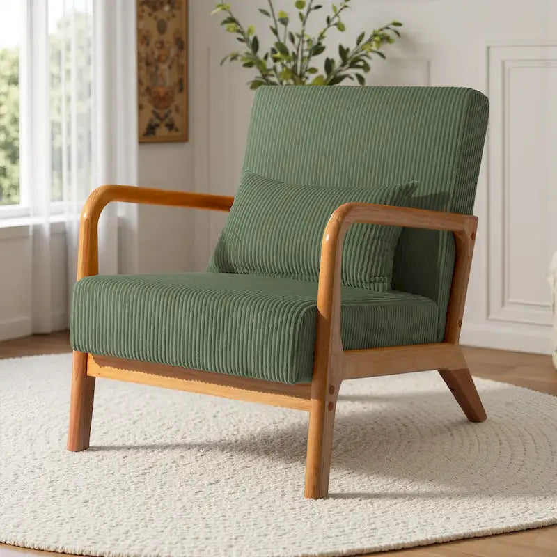 Uixe Mid Century Solid Wood Upholstered Corduroy Accent Chair