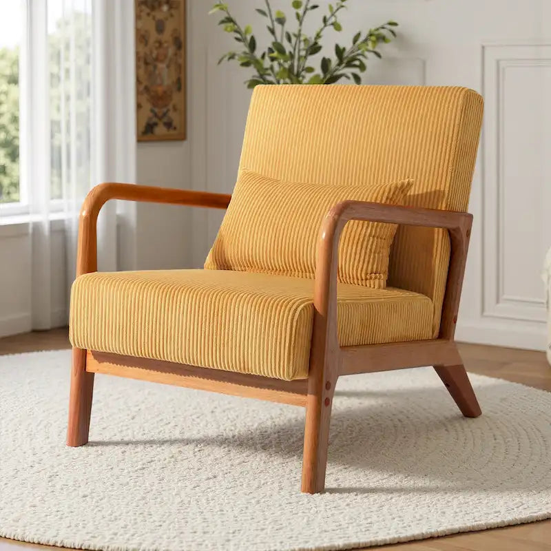 Uixe Mid Century Solid Wood Upholstered Corduroy Accent Chair