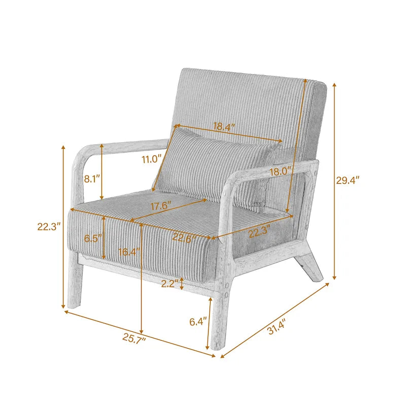 Uixe Mid Century Solid Wood Upholstered Corduroy Accent Chair