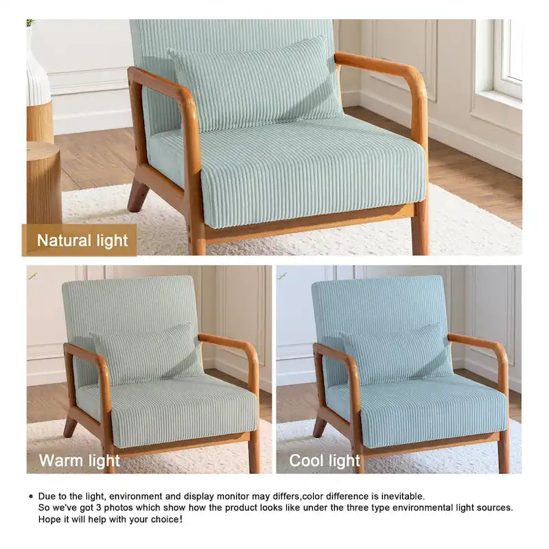 Uixe Mid Century Solid Wood Upholstered Corduroy Accent Chair