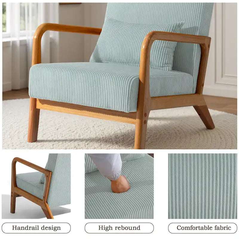 Uixe Mid Century Solid Wood Upholstered Corduroy Accent Chair