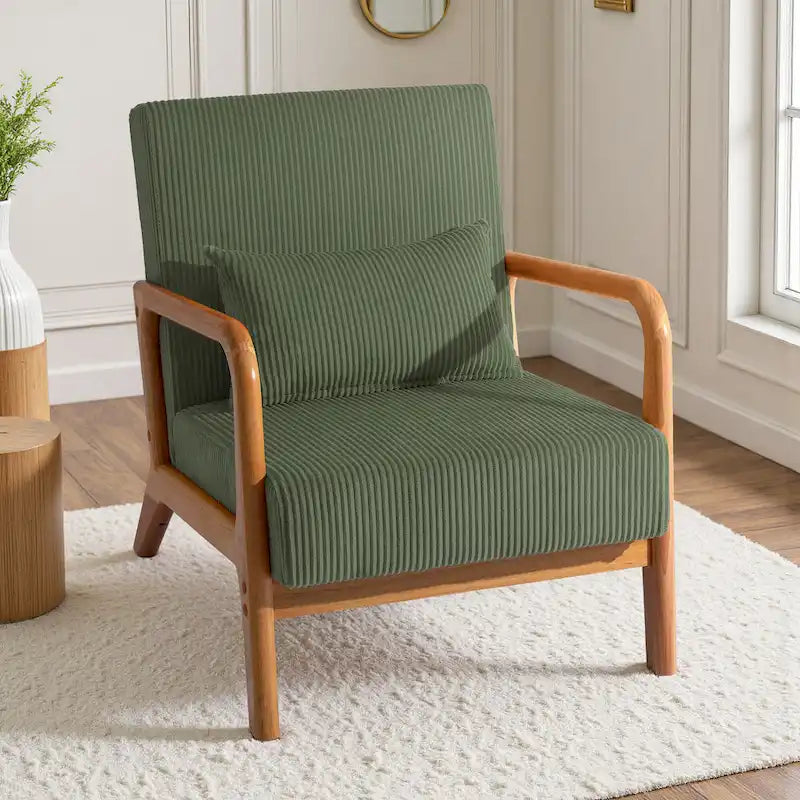 Uixe Mid Century Solid Wood Upholstered Corduroy Accent Chair
