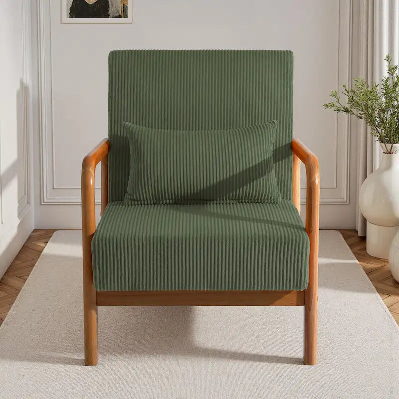 Uixe Mid Century Solid Wood Upholstered Corduroy Accent Chair