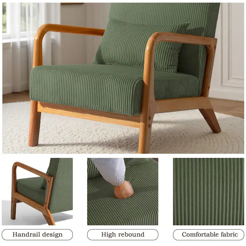 Uixe Mid Century Solid Wood Upholstered Corduroy Accent Chair