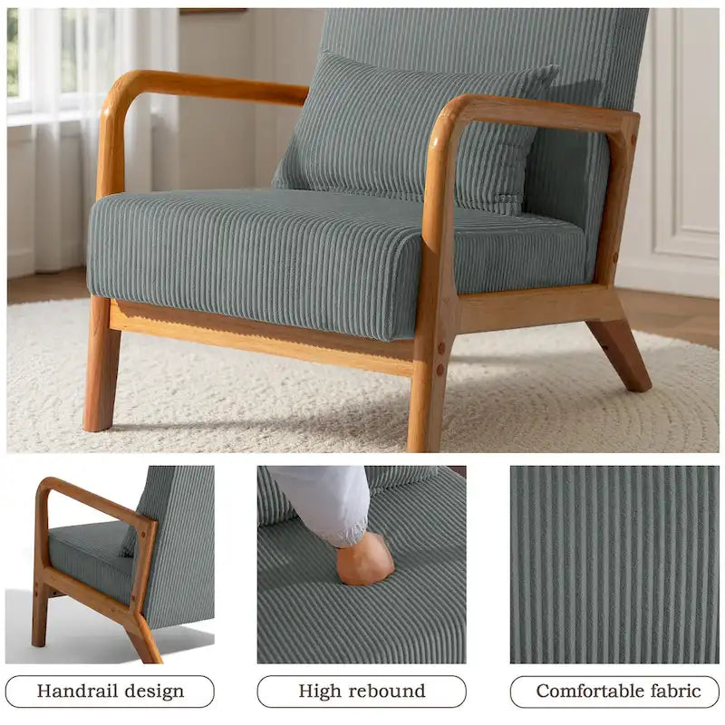 Uixe Mid Century Solid Wood Upholstered Corduroy Accent Chair