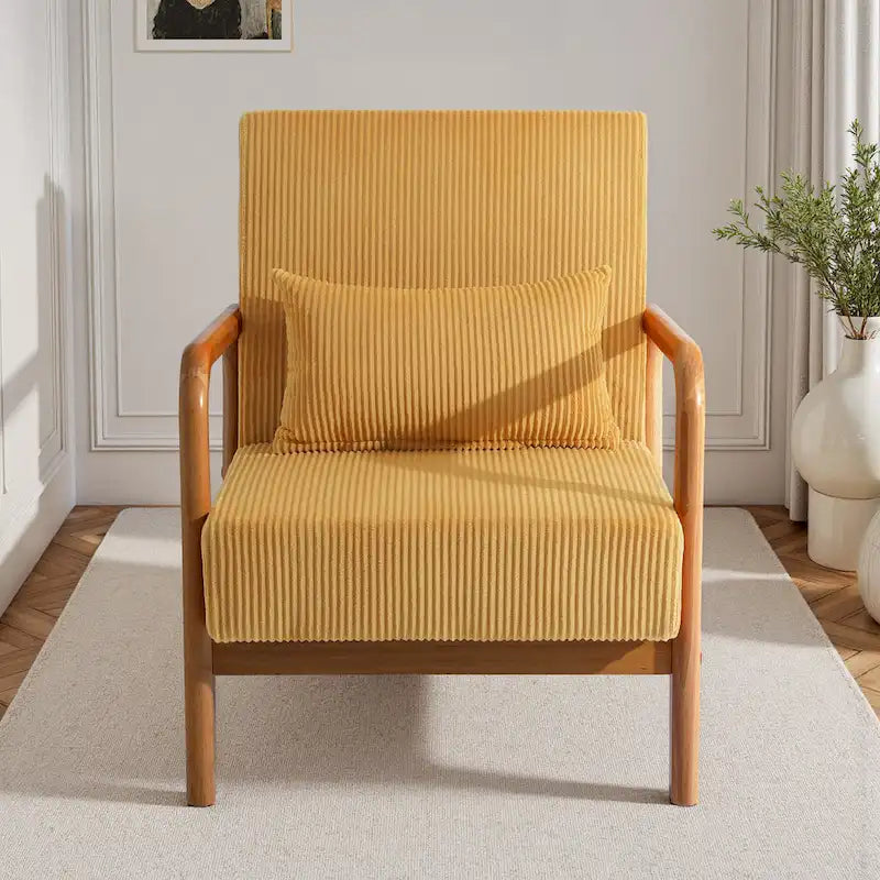 Uixe Mid Century Solid Wood Upholstered Corduroy Accent Chair