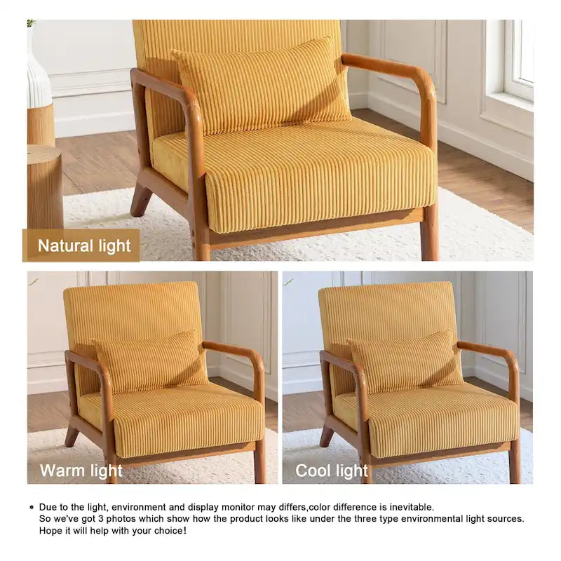 Uixe Mid Century Solid Wood Upholstered Corduroy Accent Chair