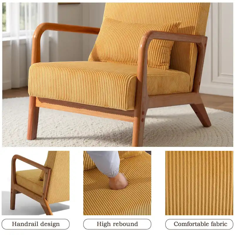 Uixe Mid Century Solid Wood Upholstered Corduroy Accent Chair