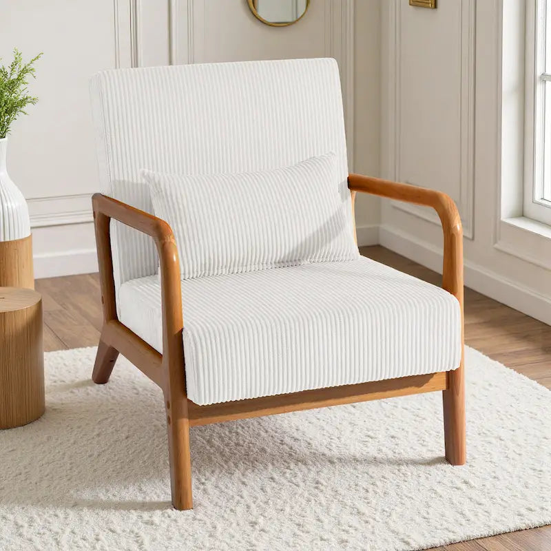 Uixe Mid Century Solid Wood Upholstered Corduroy Accent Chair