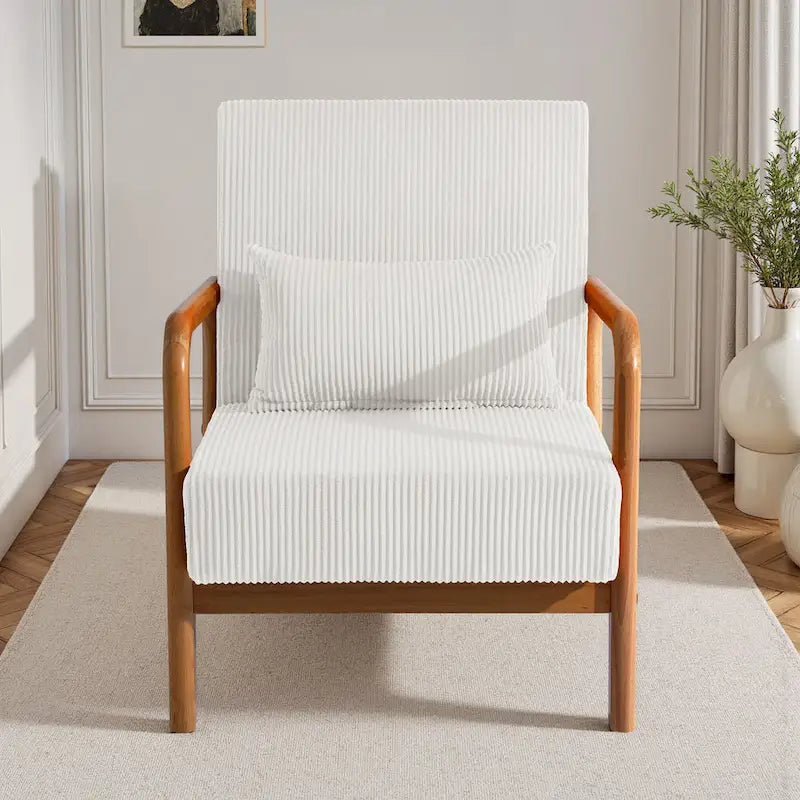Uixe Mid Century Solid Wood Upholstered Corduroy Accent Chair
