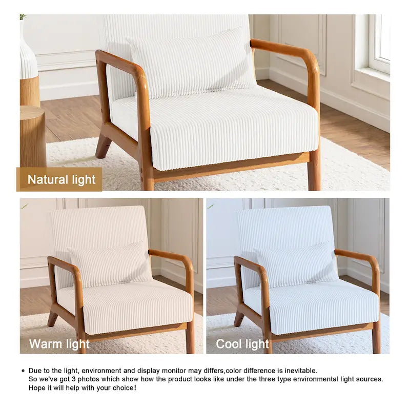 Uixe Mid Century Solid Wood Upholstered Corduroy Accent Chair