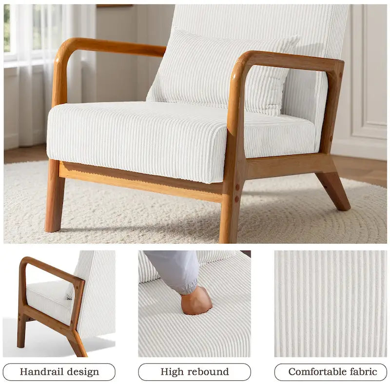 Uixe Mid Century Solid Wood Upholstered Corduroy Accent Chair