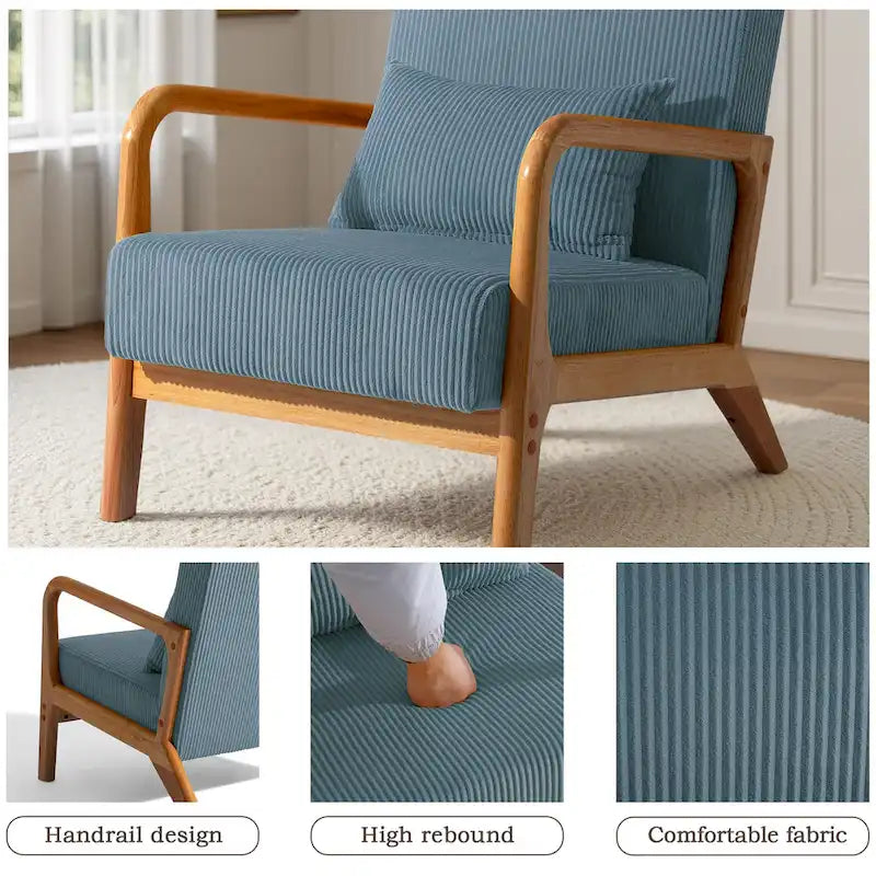 Uixe Mid Century Solid Wood Upholstered Corduroy Accent Chair