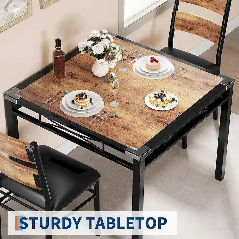 Dining Table Set, Wood Kitchen Table with Upholstered Chairs