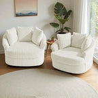 2 Set Oversized 43 W Plush Corduroy Swivel Barrel Chair with Pillows
