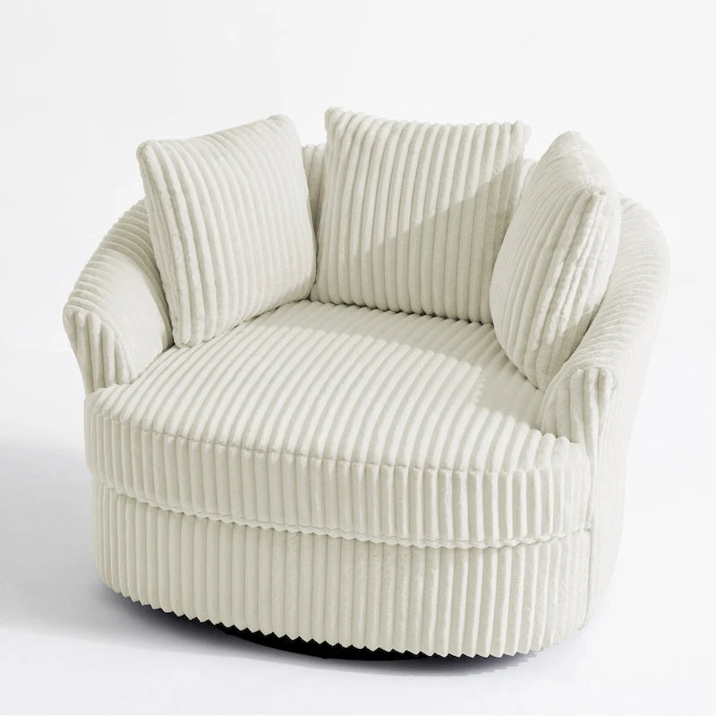 2 Set Oversized 43 W Plush Corduroy Swivel Barrel Chair with Pillows