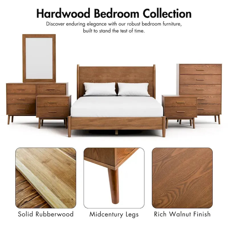 Furniture of America Beau Midcentury 4-Piece Walnut Wood Platform Bedroom Set