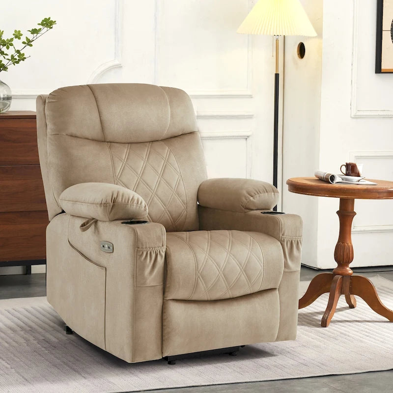 MCombo Small Dual Motor Power Lift Recliner Chair with Massage,Dual Heating, Adjustable Headrest, Fabric 7222