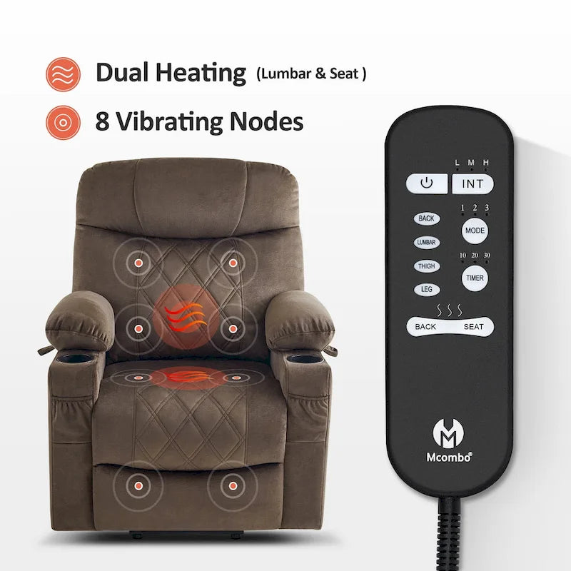 MCombo Small Dual Motor Power Lift Recliner Chair with Massage,Dual Heating, Adjustable Headrest, Fabric 7222