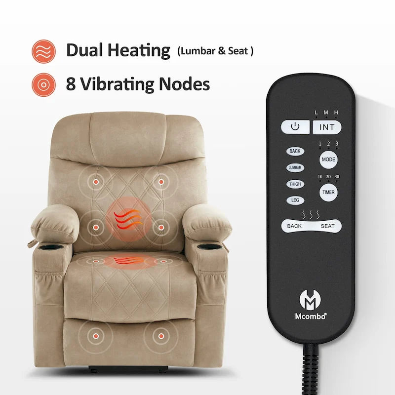 MCombo Small Dual Motor Power Lift Recliner Chair with Massage,Dual Heating, Adjustable Headrest, Fabric 7222