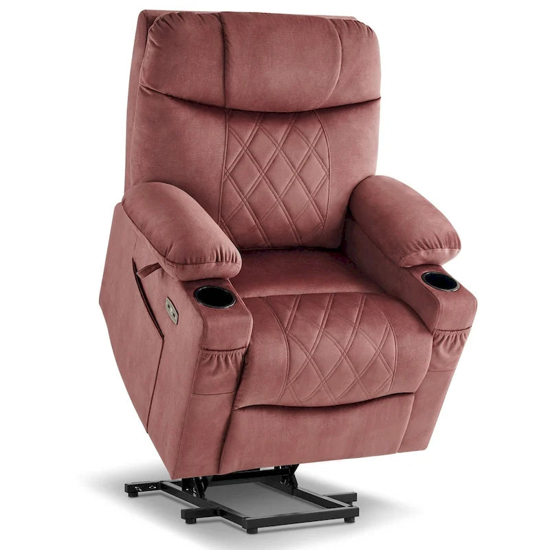 MCombo Small Dual Motor Power Lift Recliner Chair with Massage,Dual Heating, Adjustable Headrest, Fabric 7222