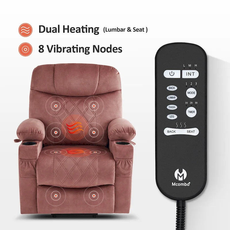 MCombo Small Dual Motor Power Lift Recliner Chair with Massage,Dual Heating, Adjustable Headrest, Fabric 7222