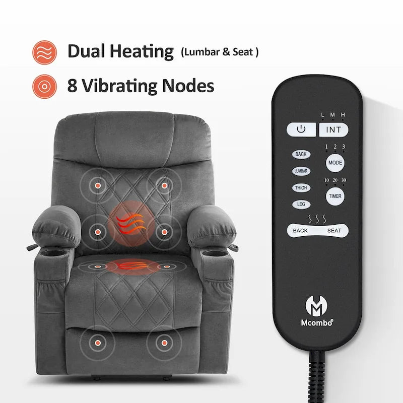 MCombo Small Dual Motor Power Lift Recliner Chair with Massage,Dual Heating, Adjustable Headrest, Fabric 7222