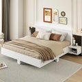 King Size Wooden Floating Platform Bed with Bedside Nightstand Modern LED King Size Bed Frame Wooden Slats Support