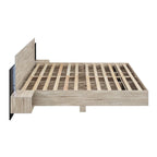 King Size Wooden Floating Platform Bed with Bedside Nightstand Modern LED King Size Bed Frame Wooden Slats Support