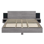 King Size Wooden Floating Platform Bed with Bedside Nightstand Modern LED King Size Bed Frame Wooden Slats Support