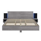 King Size Wooden Floating Platform Bed with Bedside Nightstand Modern LED King Size Bed Frame Wooden Slats Support