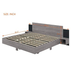 King Size Wooden Floating Platform Bed with Bedside Nightstand Modern LED King Size Bed Frame Wooden Slats Support